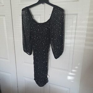 Speechless Black Dress with Sheer Sleeves and Pearl/gem Accents
